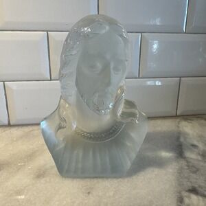 Vintage Viking Glass Jesus Head Bust Frosted And Clear 6.5"